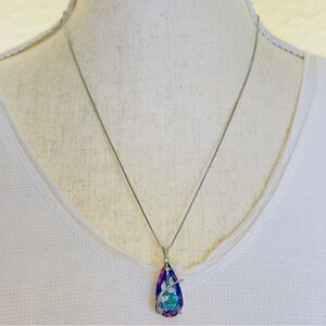 T400 Purple Teal Pendant Made With Swarovski Crystal CZ Silver Necklace Women's